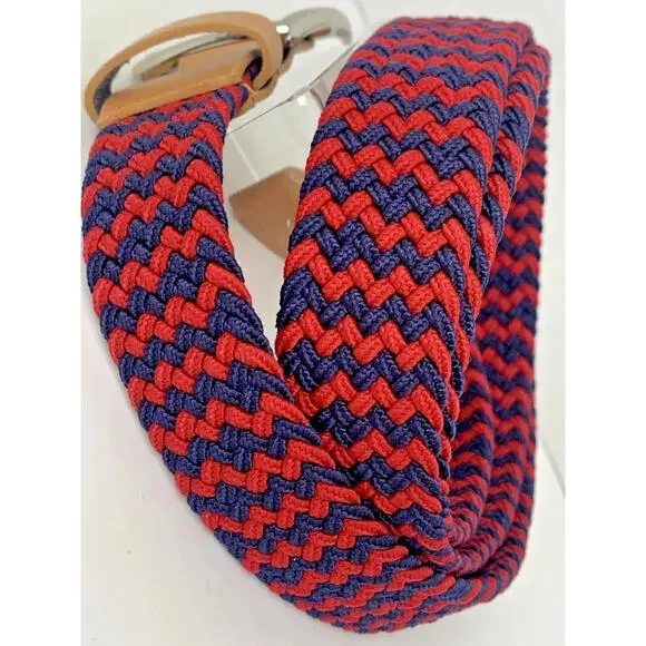 Five Four Men’s Woven Cord Belt Navy Blue/Red Leather Accents Size Large - Picture 2 of 4